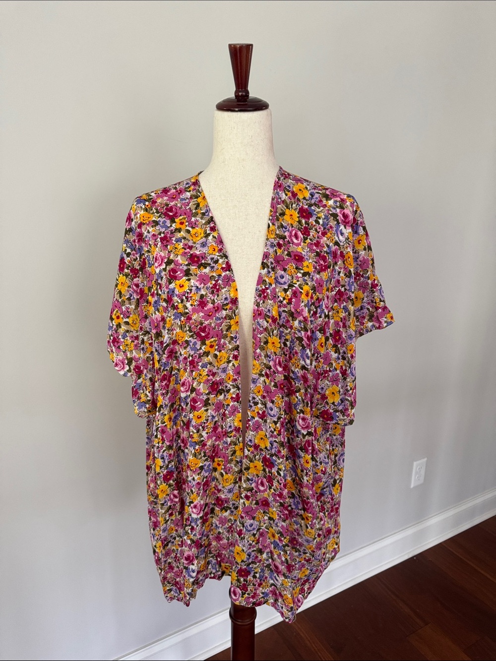 LOFT Pink and Yellow Floral Open-Front Kimono - Size XS/S (runs large)